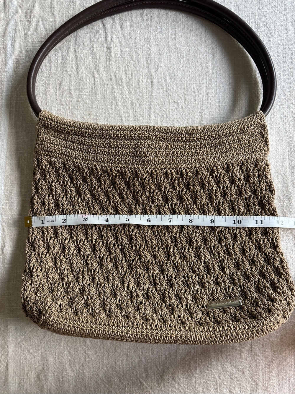 Minicci Taupe Woven Shoulder Bag with Dark Brown Handle - Picture 2 of 6